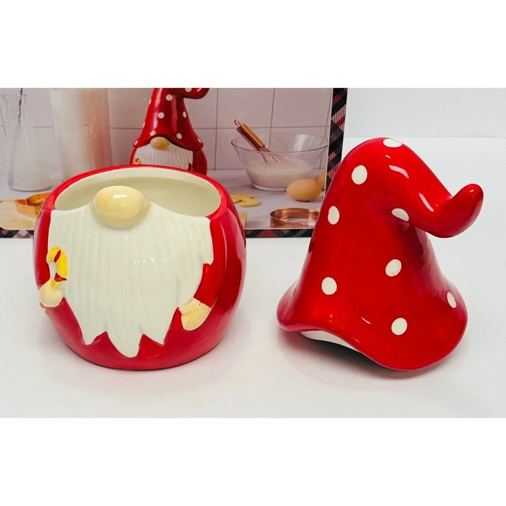 CWC Cook With Color Red White 6 Piece Holiday Gnome Cookie Jar & Cutter Set New